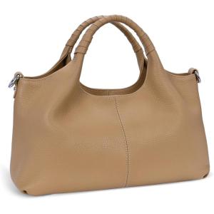 imageIswee Genuine Leather Shoulder Bags Purses and Handbags for Women Satchel Designer Cross Body Hobo Medium Size ToteApricot