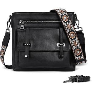 image:imageIswee Soft Leather Crossbody Bags for Women Shoulder Handbags Multi Pocket Travel Purse with Adjustable Strap Medium SizeBlack