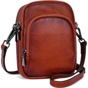 image:imageIswee Vintage Genuine Leather Crossbody Bag for Women Shoulder Handbags Small Travel Phone Purse RFID with Adjustable Strap
