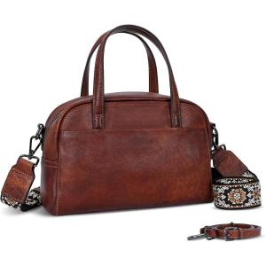image:imageIswee Soft Leather Crossbody Bags for Women Shoulder Handbags Medium Size Satchel Travel Purse with Two Adjustable StrapBrown