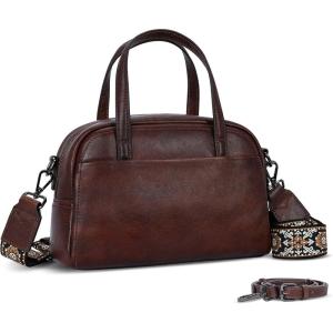 image:imageIswee Soft Leather Crossbody Bags for Women Shoulder Handbags Medium Size Satchel Travel Purse with Two Adjustable StrapCoffee