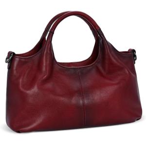 image:imageIswee Genuine Leather Purses for Women Satchel Handbags Crossbody Shoulder Bag Designer Top Handle Bag Hobo Medium Size  Genuine leather Classic Handbag Leather Purse Cross Body BagWine