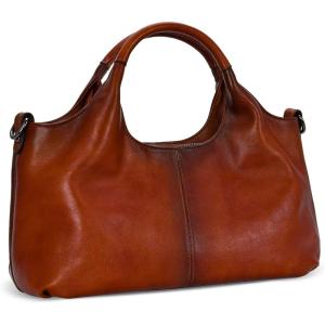 image:imageIswee Genuine Leather Purses for Women Satchel Handbags Crossbody Shoulder Bag Designer Top Handle Bag Hobo Medium Size  Genuine leather Classic Handbag Leather Purse Cross Body BagBrown