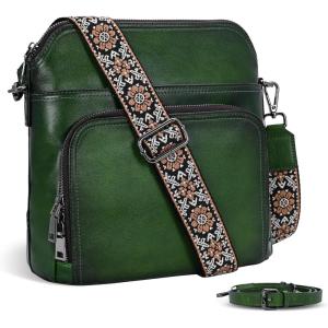 image:imageIswee Leather Crossbody Bags for Women Multi Pockets Medium Shoulder Bag Lightweight Functional Travel PurseGreen