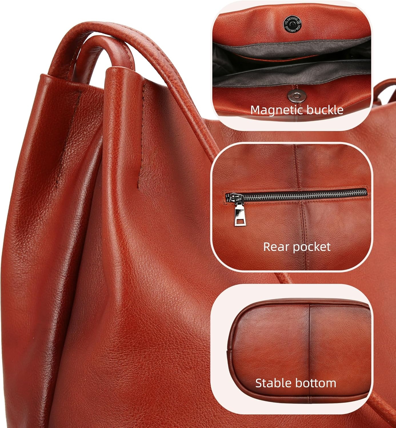 image:imageIswee Leather Shoulder Bags for Women Vintage Tote Bag Ladies Purses and Handbags Soft Everyday Bucket Purse for WorkReddish Brown