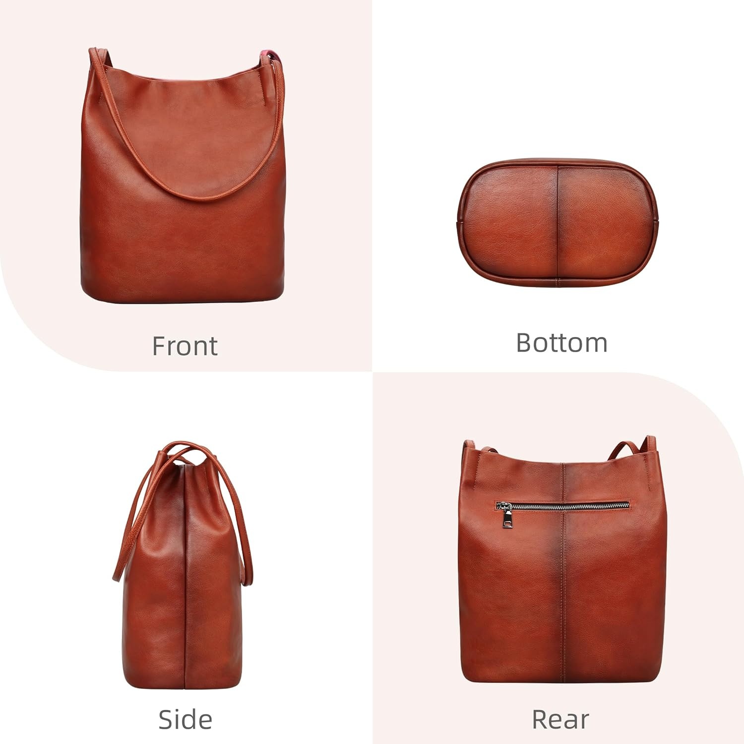 image:imageIswee Leather Shoulder Bags for Women Vintage Tote Bag Ladies Purses and Handbags Soft Everyday Bucket Purse for WorkReddish Brown