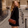 image:imageIswee Soft Leather Crossbody Purse for Women Barrel Bag Shoulder Handbags Medium Size Satchel Purse with Two Adjustable StrapBrown