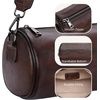 image:imageIswee Soft Leather Crossbody Purse for Women Barrel Bag Shoulder Handbags Medium Size Satchel Purse with Two Adjustable StrapCoffee
