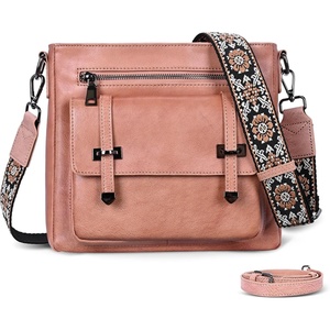 image:imageIswee Soft Leather Crossbody Bags for Women Shoulder Handbags Multi Pocket Travel Purse with Adjustable Strap Medium SizePink