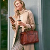 image:imageIswee Genuine Leather Satchel Handbag for Women Purse Shoulder Tote Bag  Brown Purse Soft Leather Shoulder Bag Top Handle Crossbody Handbags Large Capacity Vintage Work Travel Hobo BagsWine