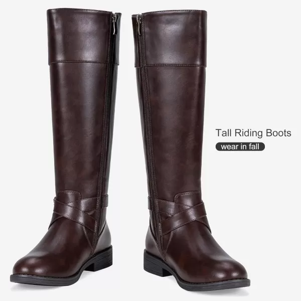 Vepose Womens 49 Knee High Tall Riding Boots with Low Heel  Wide CalfKnee High948brownDark Brown