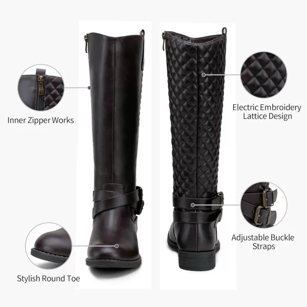 Vepose Womens 49 Knee High Tall Riding Boots with Low Heel  Wide CalfRiding Boots949brownDark Brown