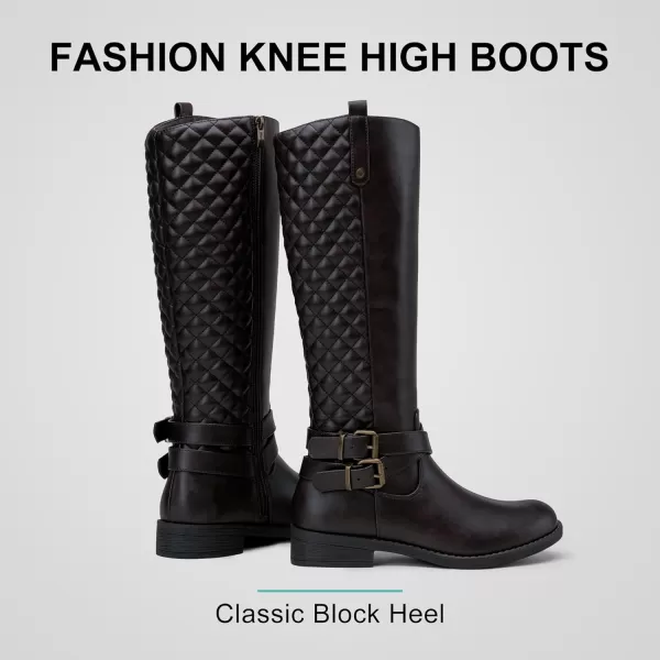 Vepose Womens 49 Knee High Tall Riding Boots with Low Heel  Wide CalfRiding Boots949brownDark Brown