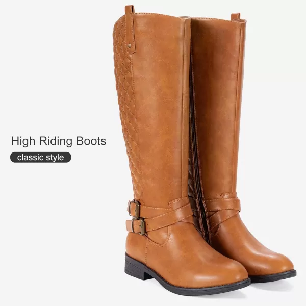 Vepose Womens 49 Knee High Tall Riding Boots with Low Heel  Wide CalfTall Boots949camel