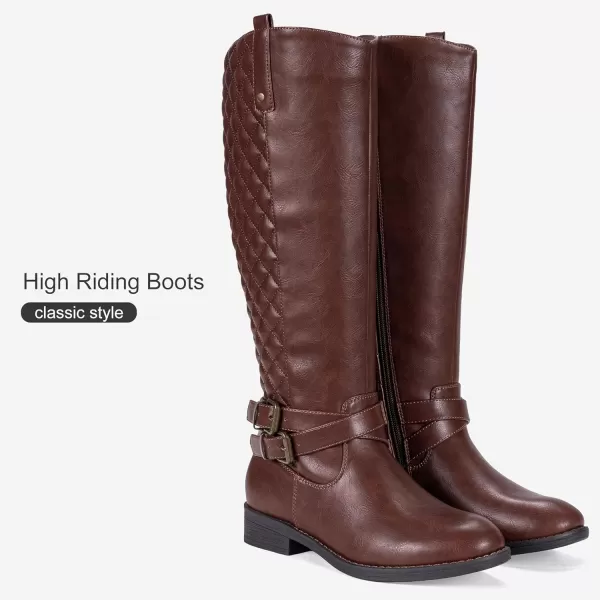 Vepose Womens 49 Knee High Tall Riding Boots with Low Heel  Wide CalfTall Boots949coffeeCognac