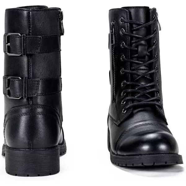 Vepose Womens 928 Military Combat Boots Mid Calf Bootswith Card Knife Wallet PocketLeather929lblack