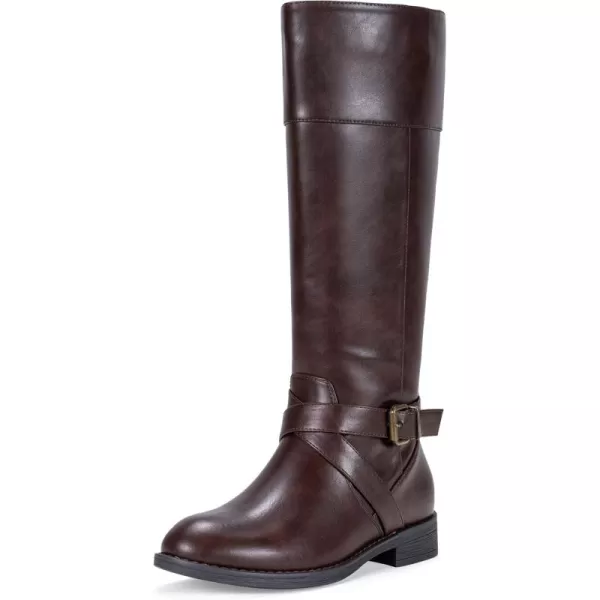 Vepose Womens 49 Knee High Tall Riding Boots with Low Heel  Wide CalfKnee High948brownDark Brown