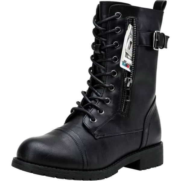 Vepose Womens 928 Military Combat Boots Mid Calf Bootswith Card Knife Wallet PocketAmilitary928black