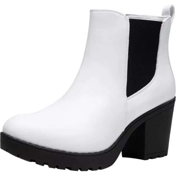 Vepose Womens 999 Fashion Platform Chunky Low Heel Chelsea Boots Ankle BootiesWhiteclassic999