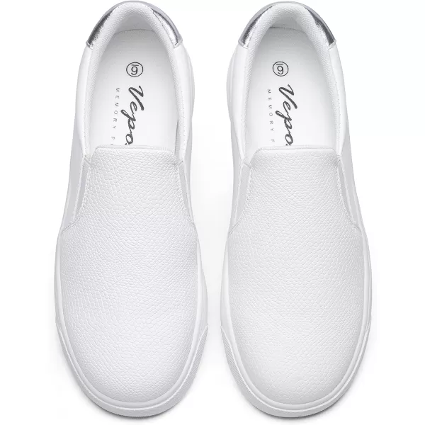 Vepose 8008 Slip on Sneakers Women Fashion Sneakers Comfortable Casual Loafers Shoes with Memory FoamSlip on Sneaker8008whiteSilver Embossed