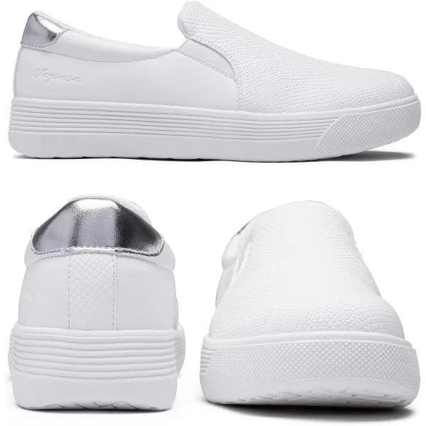 Vepose 8008 Slip on Sneakers Women Fashion Sneakers Comfortable Casual Loafers Shoes with Memory FoamSlip on Sneaker8008whiteSilver Embossed