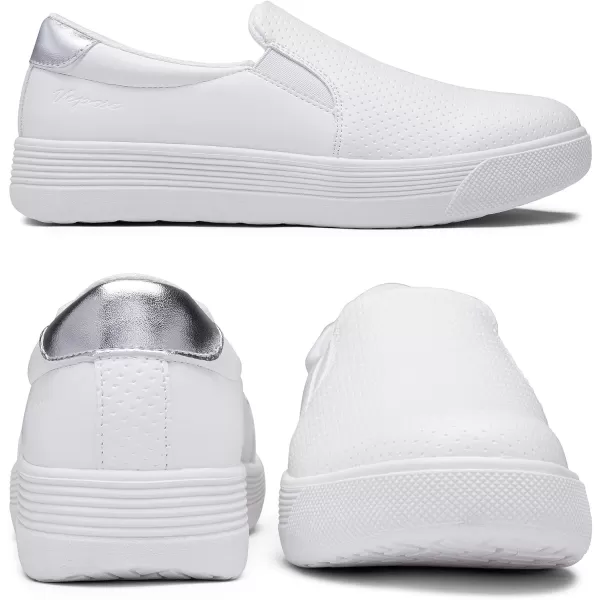 Vepose 8008 Slip on Sneakers Women Fashion Sneakers Comfortable Casual Loafers Shoes with Memory FoamSlip on Sneaker8008whiteSilver Perforated