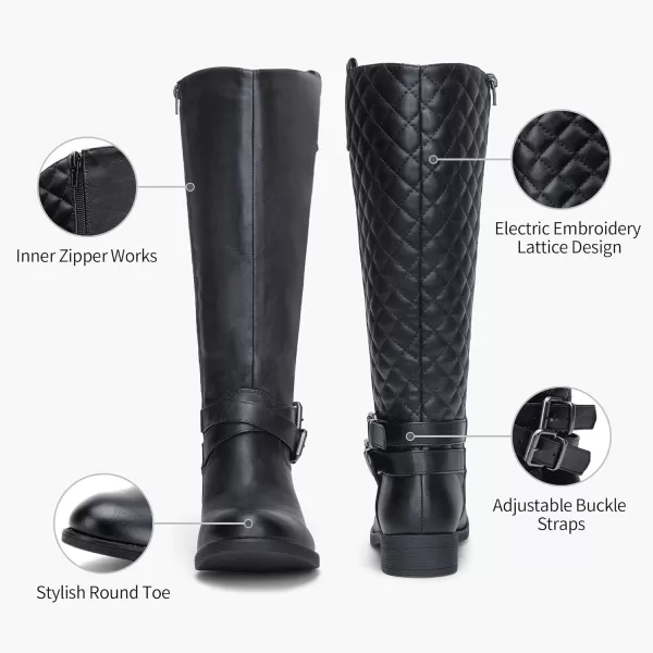 Vepose Womens 49 Riding Boots Knee High BootsBuckle Calf BootRiding Boots949black