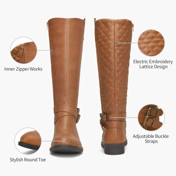 Vepose Womens 49 Riding Boots Knee High BootsBuckle Calf BootRiding Boots949camel