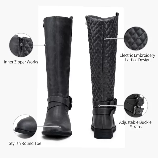 Vepose Womens 49 Riding Boots Knee High BootsBuckle Calf BootRiding Boots949grey