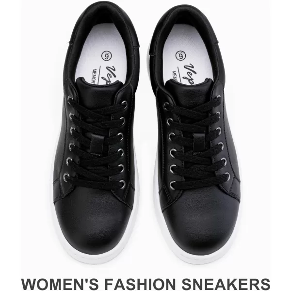 Vepose Womens 8003 Fashion Lace Up Comfortable Casual Tennis SneakersBblack8003 Leather