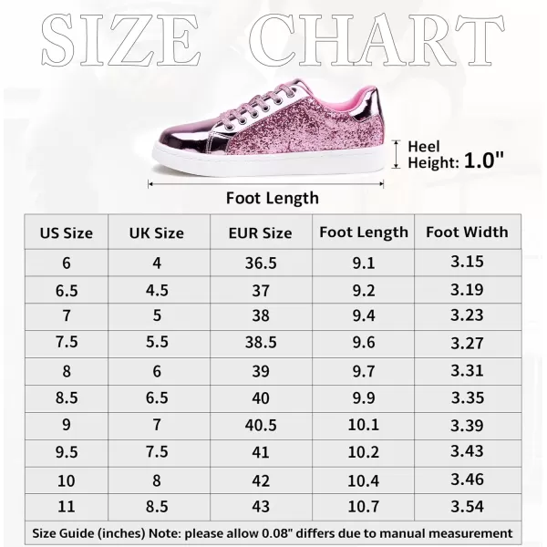 Vepose Womens 8003 Fashion Lace Up Comfortable Casual Tennis SneakersCpink8003 Glitter