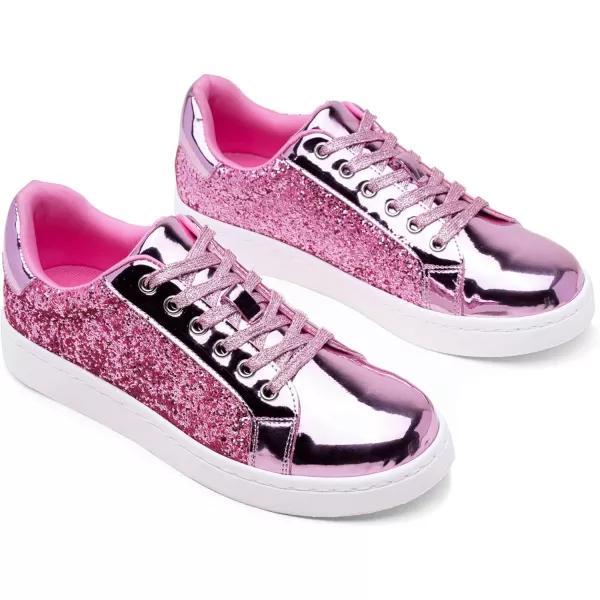 Vepose Womens 8003 Fashion Lace Up Comfortable Casual Tennis SneakersCpink8003 Glitter