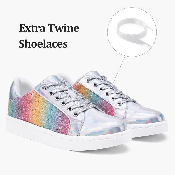 Vepose Womens 8003 Fashion Lace Up Comfortable Casual Tennis SneakersCrainbow8003 Glitter