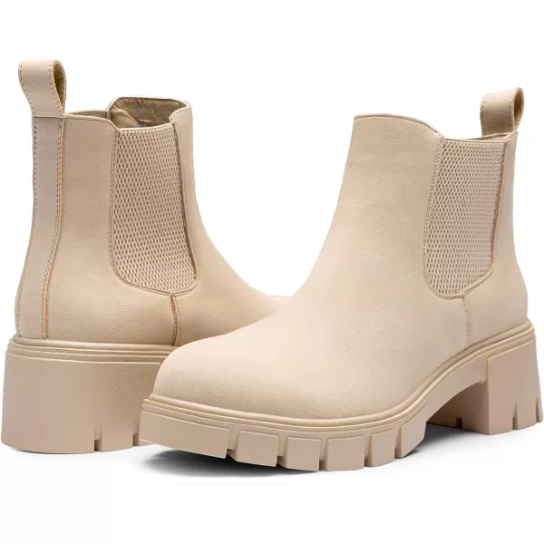 Vepose Womens 936 Chelsea Ankle Boots Platform Lug Sole Elastic Slip on BootiesBclassic936beige