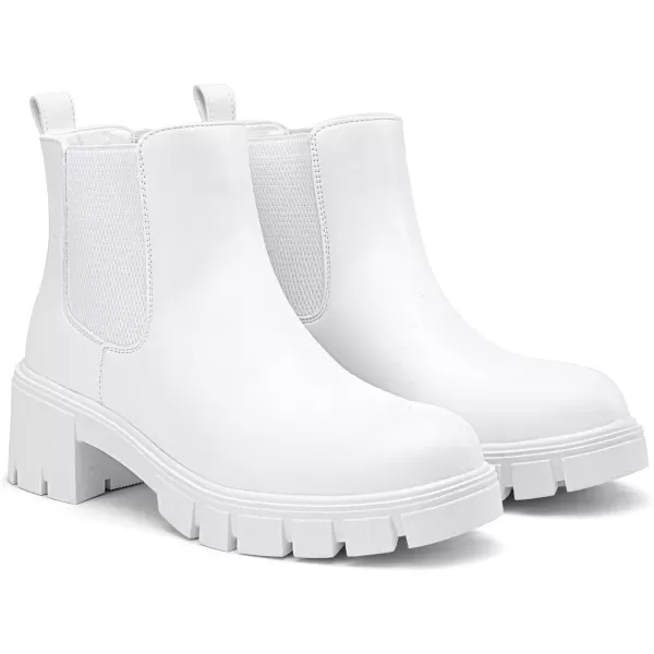 Vepose Womens 936 Chelsea Ankle Boots Platform Lug Sole Elastic Slip on BootiesClassic936allwhite