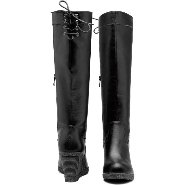 Vepose Womens 9651 Knee High Boots Fashion Wedge Heel 3 Inch Boot for WomenPlatform Boots9651black