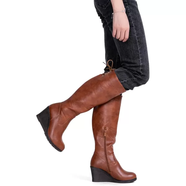 Vepose Womens 9651 Knee High Boots Fashion Wedge Heel 3 Inch Boot for WomenPlatform Boots9651brown