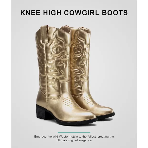 Vepose Womens 9801 Cowboy Knee High Cowgirl Boots for WomenVintage Cowboy9801gold