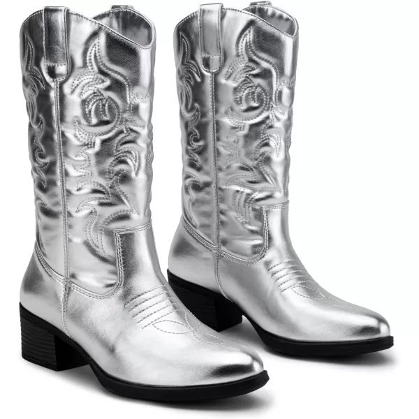 Vepose Womens 9801 Cowboy Knee High Cowgirl Boots for WomenVintage Cowboy9801silver