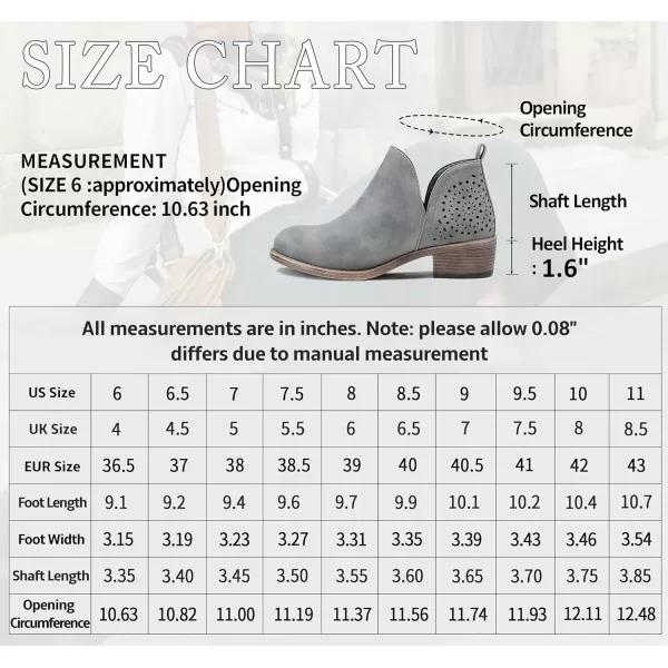 Vepose Womens Ankle Boots Low Heels Chunky Cutout BootiesPerforated Western ShoesClassic Perf912grey