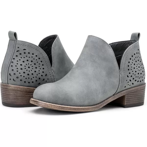 Vepose Womens Ankle Boots Low Heels Chunky Cutout BootiesPerforated Western ShoesClassic Perf912grey