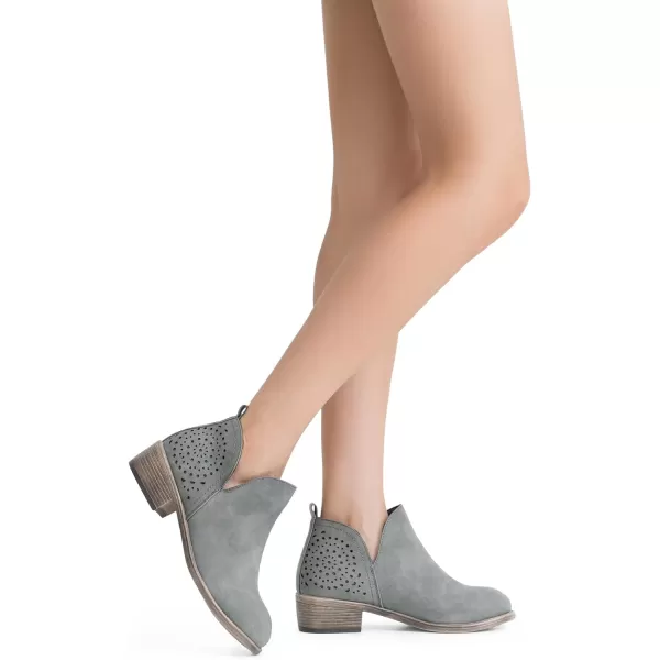 Vepose Womens Ankle Boots Low Heels Chunky Cutout BootiesPerforated Western ShoesClassic Perf912grey