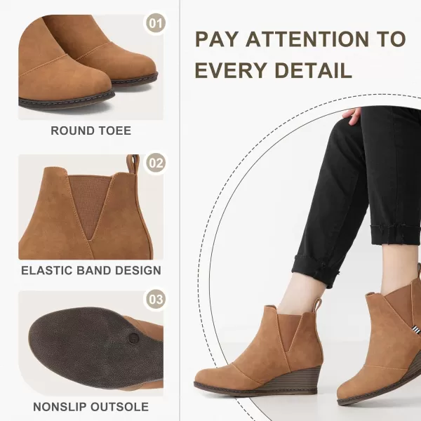 Vepose Womens Chelsea Ankle Boots Wedge Heel Booties Casual Shoes for WomenNo Zipper937brown