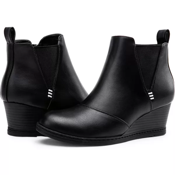 Vepose Womens Chelsea Ankle Boots Wedge Heel Booties Casual Shoes for WomenZipper9677black