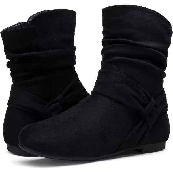 Vepose Womens Mid Calf Boots Fashion Slouch Flat Ankle Booties with ComfortBlackzipper 939a