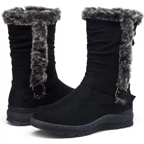 Vepose Womens Mid Calf Boots Suede Slouch Snow Booties Shoes Outdoor960 Black