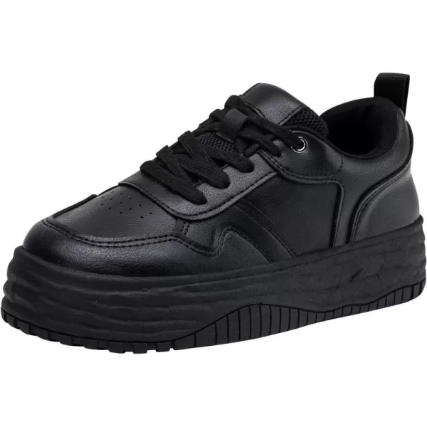 Vepose 8060 Womens Fashion Platform Sneakers Wide Toe Design Leather Casual Tennis Laceup ShoesWide Toe Platform8060black