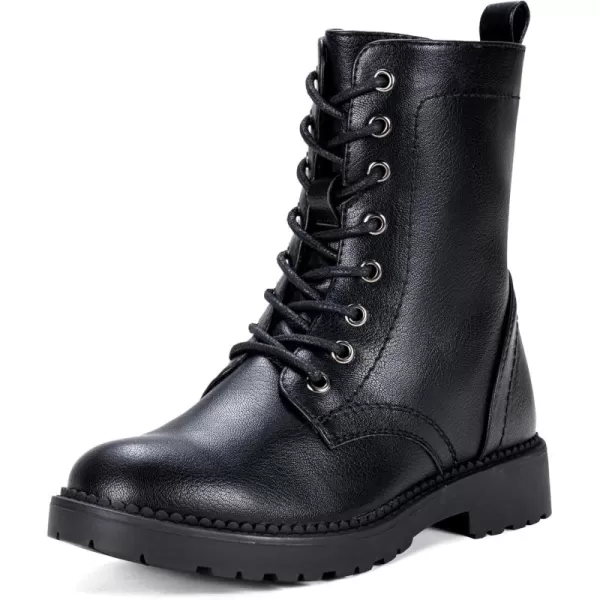 Vepose Womens 25 Combat Ankle Boots Fashion Lace up Inner Zipper BootiesZipper Combat925black Pu