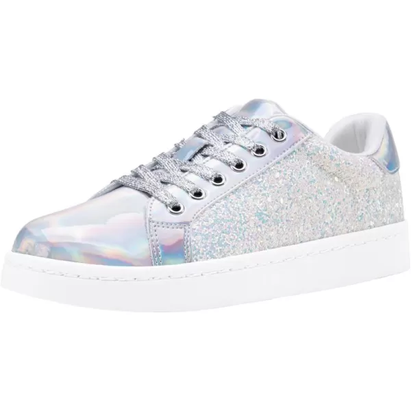 Vepose Womens 8003 Fashion Lace Up Comfortable Casual Tennis SneakersCsilver8003 Glitter