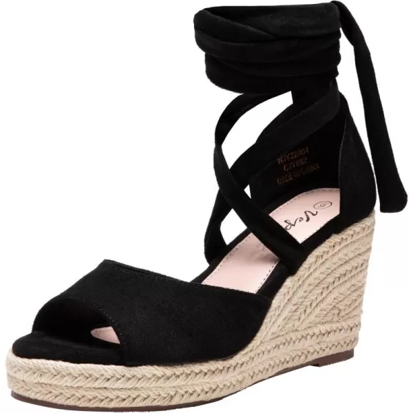 Vepose Womens 882 Rome Open Toe Espadrilles Platform Wedge SandalsPeep Toe882black